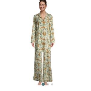 Cost Plus World Market Floral Pajama Set - Green and Orange